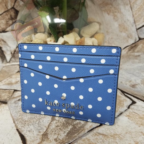 Small Slim Card Holder Garden Dot Blue Kate Spade